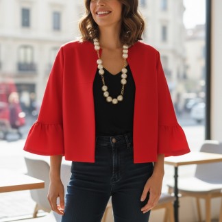  Áo khoác gấm tay bèo taffeta hồng sen